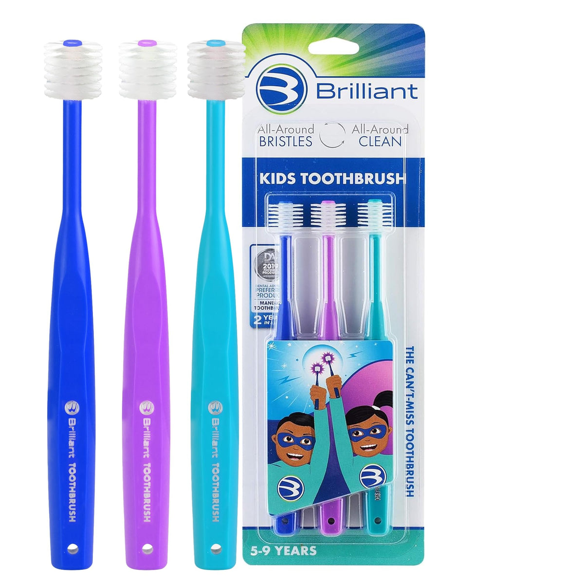 Brilliant Oral Care Kids Toothbrush with royal purple teal color and round head