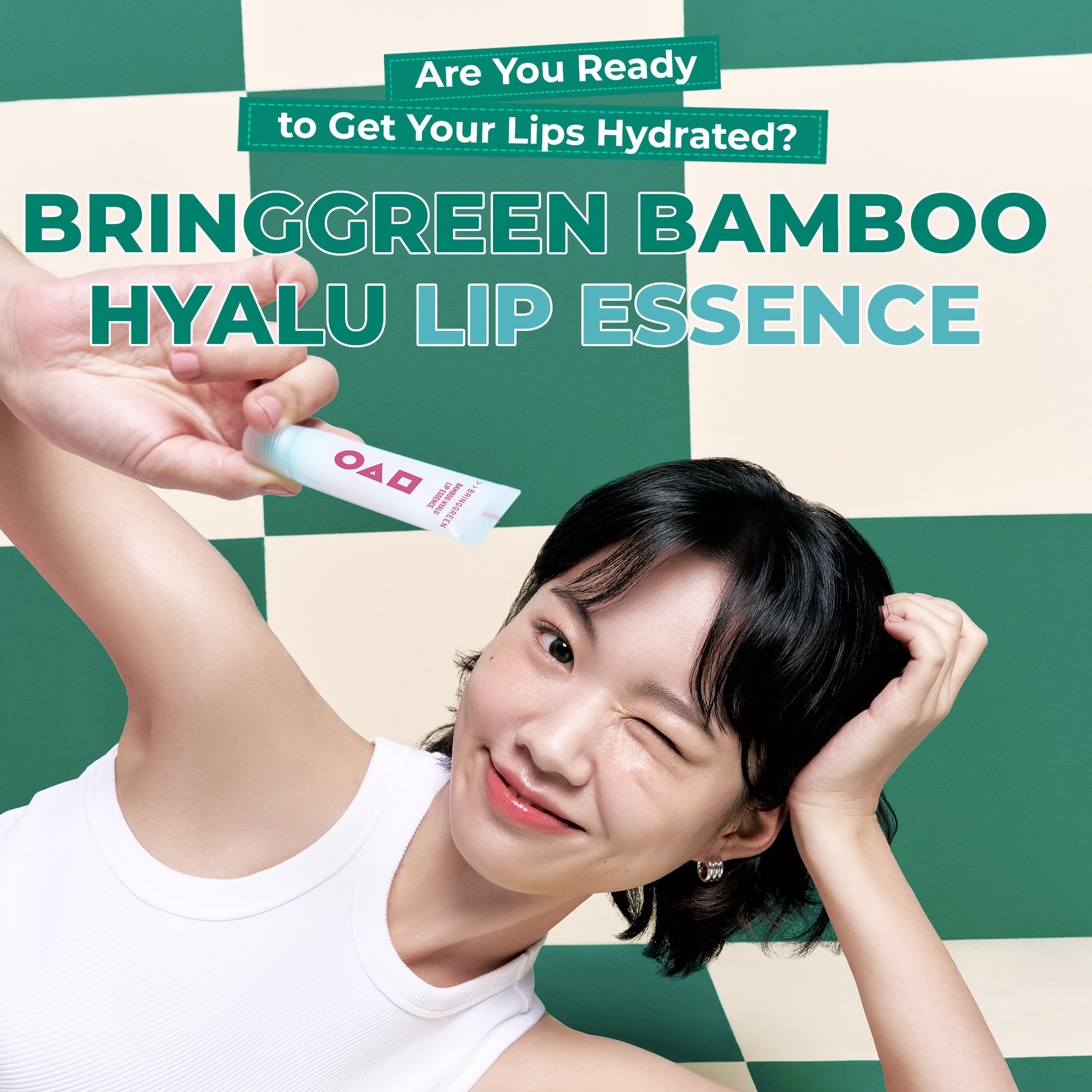 BRING GREEN bamboo hyalu lip essence texture close-up shows light, non-greasy hydration.