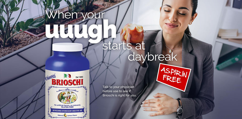 Brioschi bottle with lemon wedges emphasizes tasty, refreshing usage.