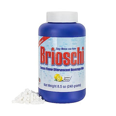 Brioschi lemon effervescent dissolving in water to release refreshing fizz.