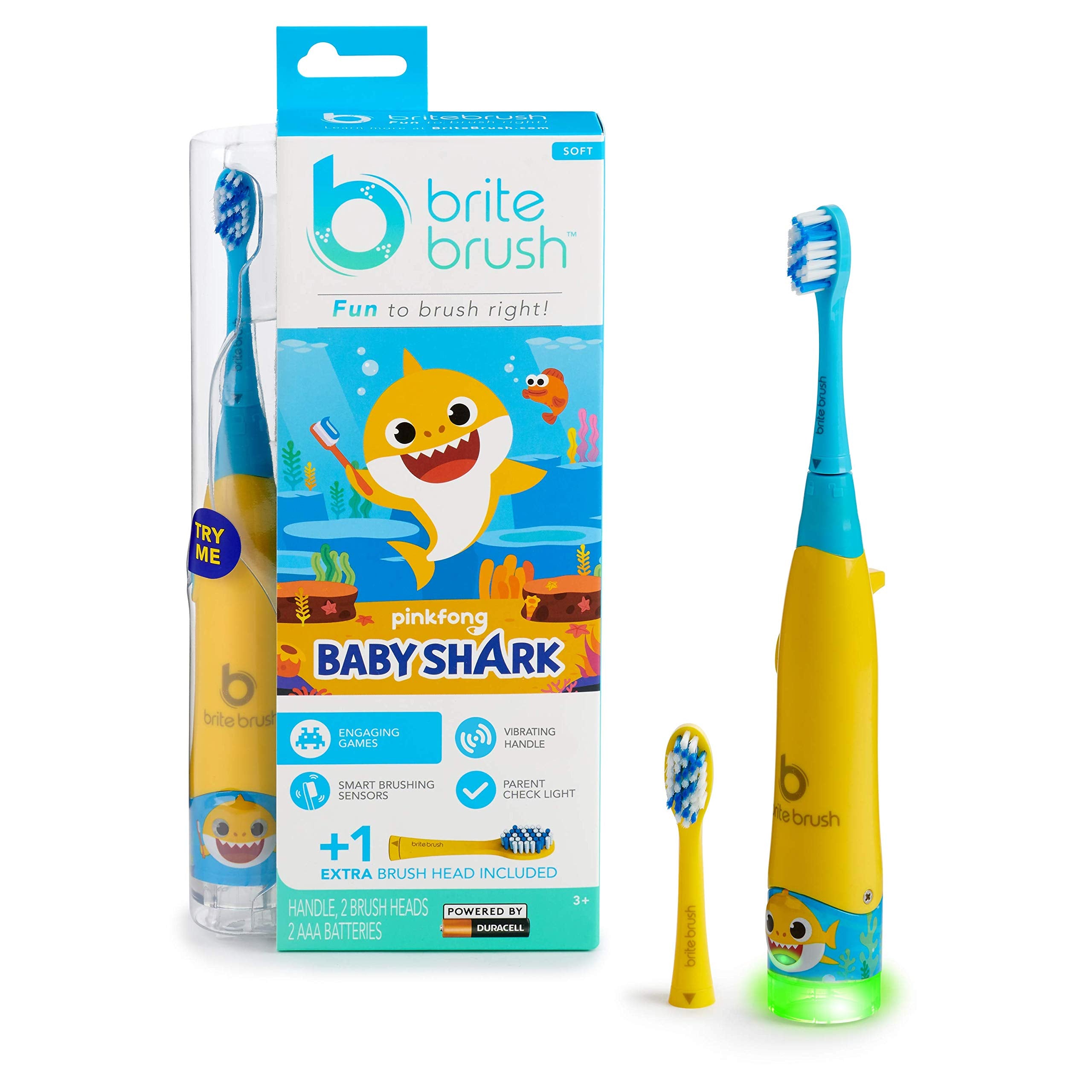 BriteBrush Baby Shark interactive kids toothbrush front view