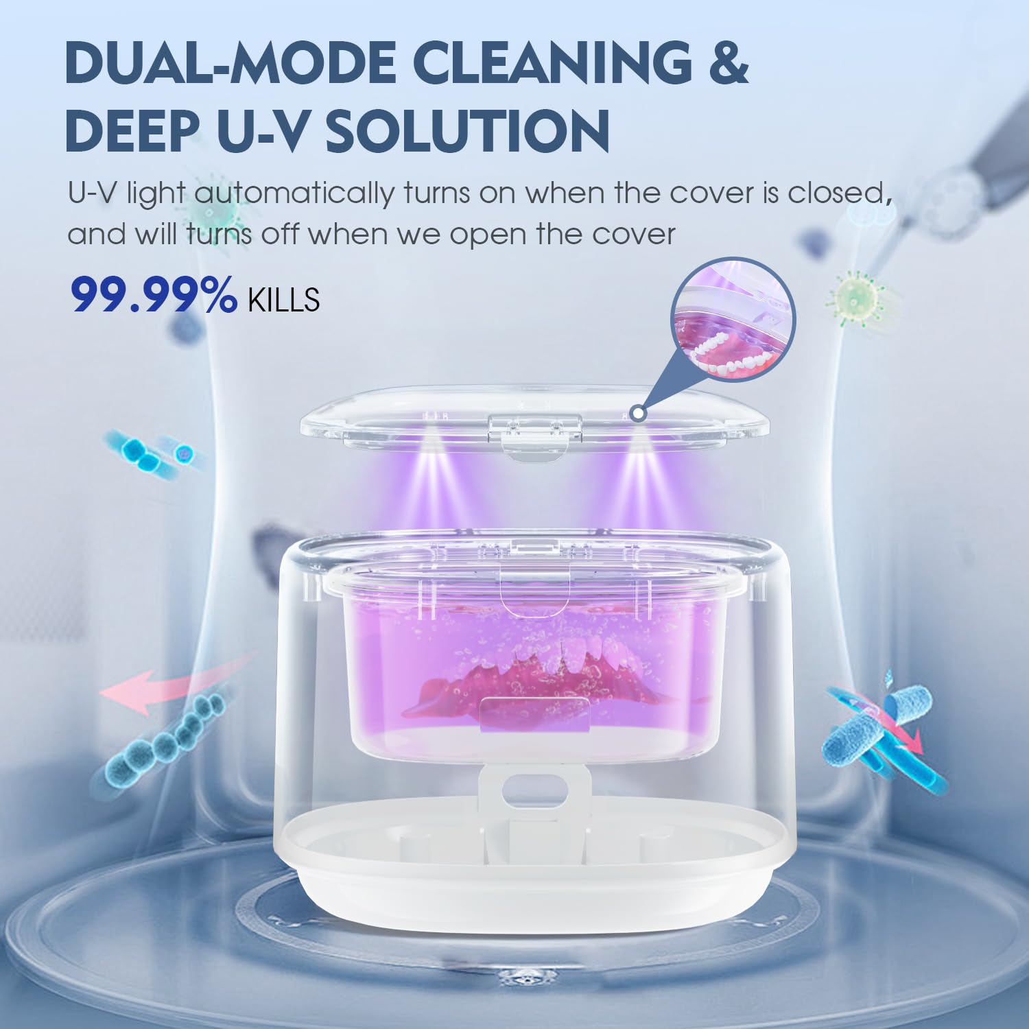 Cleaning dentures with BRNMLD Ultrasonic Retainer Cleaner