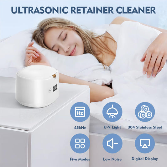 Side view of BRNMLD Ultrasonic Retainer Cleaner in white