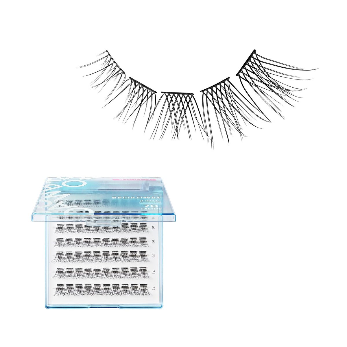 Broadway Eyes lash clusters 9-16mm in assorted natural wispy style for everyday glam.