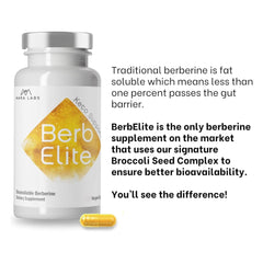 Close-up of Berbelite label emphasizing vegan, non-GMO, gluten-free claims