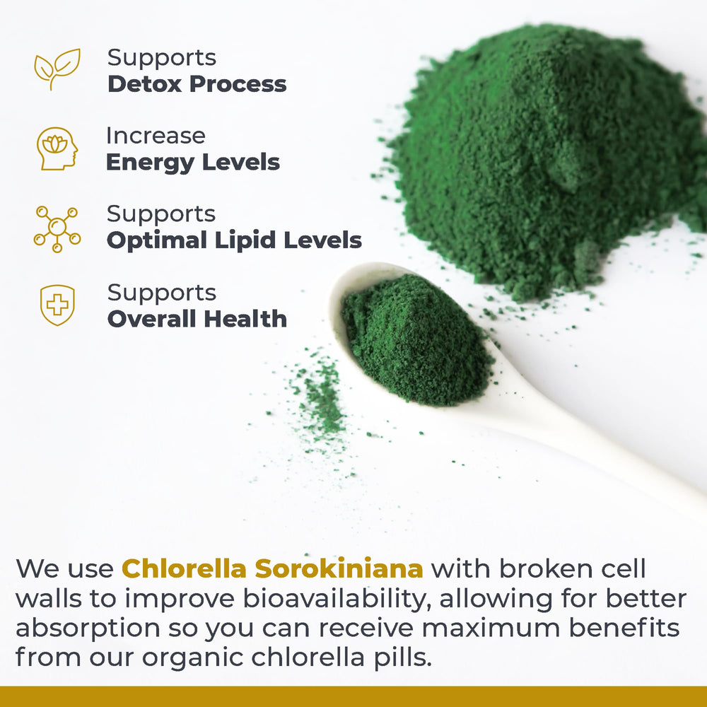 Chlorella with broken cell wall for improved absorption