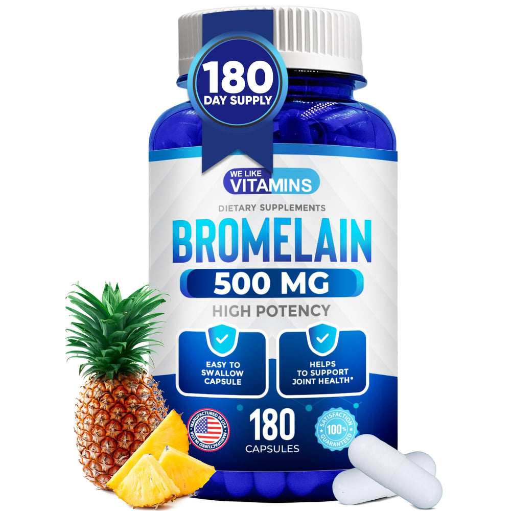 Bottle of Bromelain 500mg capsules with 180-count