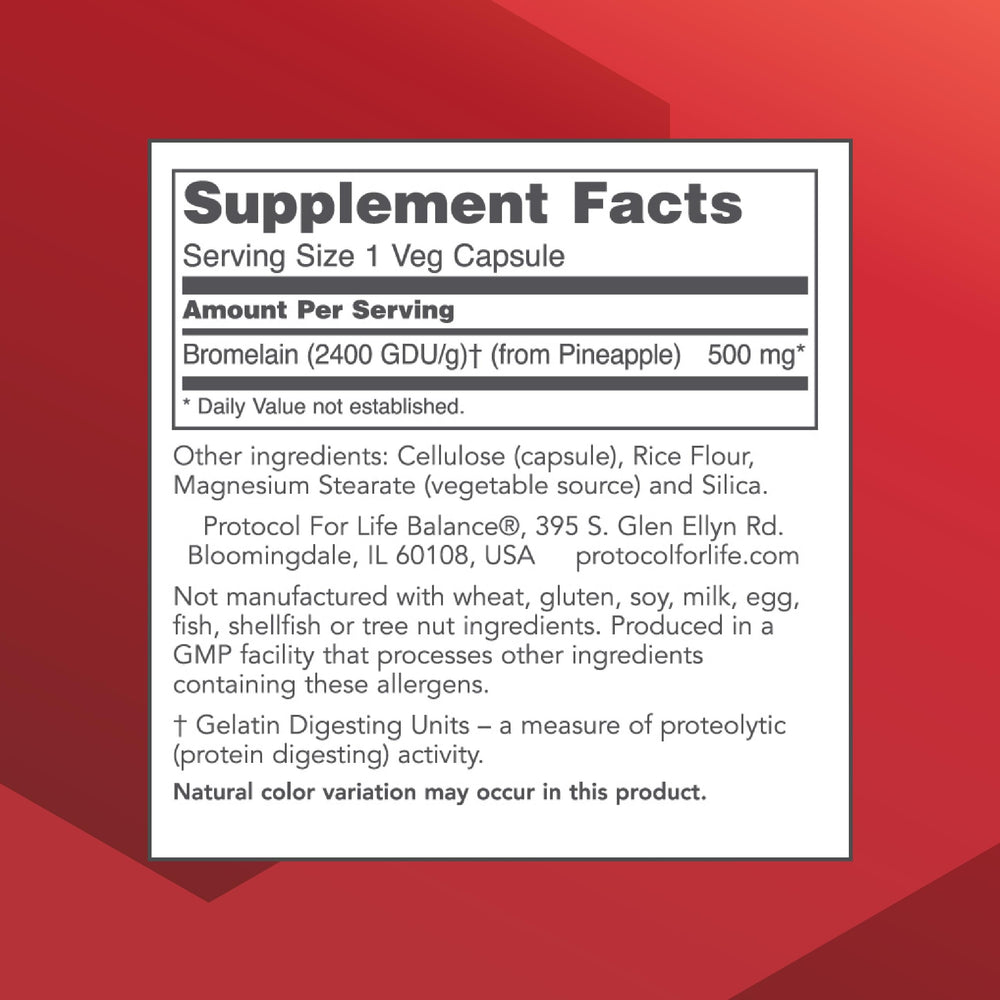 Bromelain 500mg capsules label close-up