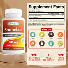 Bromelain 500mg tablets close-up in bottle