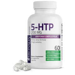Bronson 5-HTP 200 mg bottle with 60 vegetarian capsules