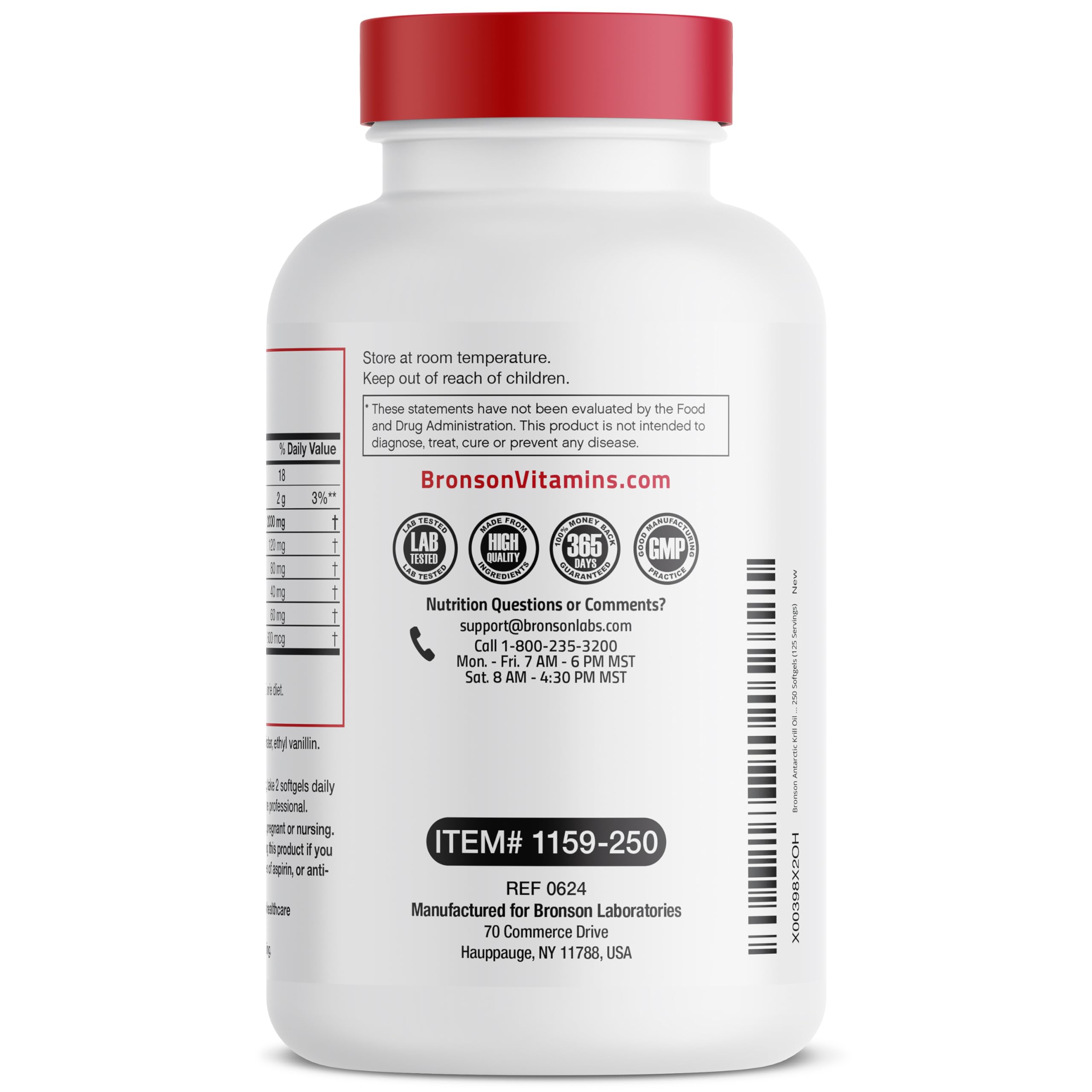 Close-up of Bronson Krill Oil bottle label details