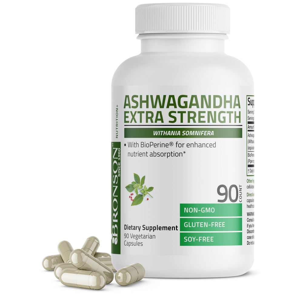 Bronson Ashwagandha Extra Strength with BioPerine bottle front