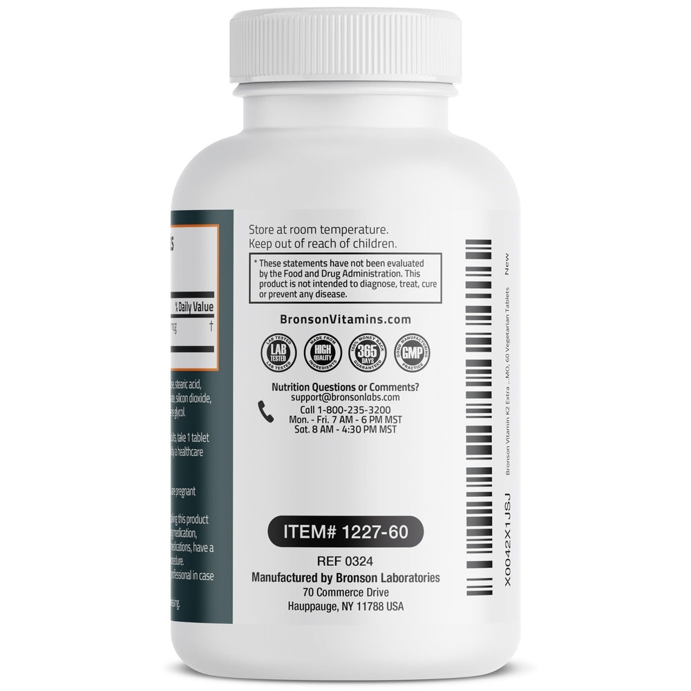 Ingredients and supplement facts panel for Vitamin K2 MK-7