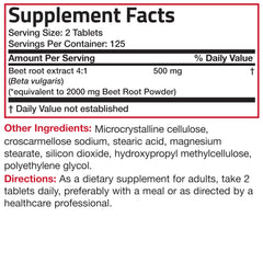 Nutrition facts panel of Bronson Beet Root bottle