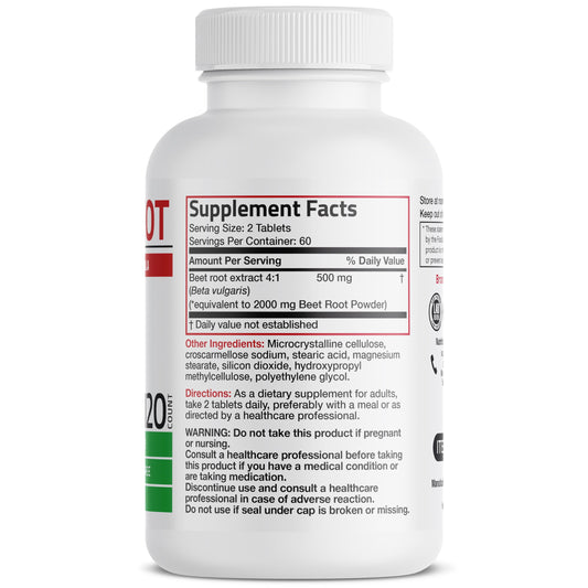 Nutrition facts showing 2000mg beet root per serving