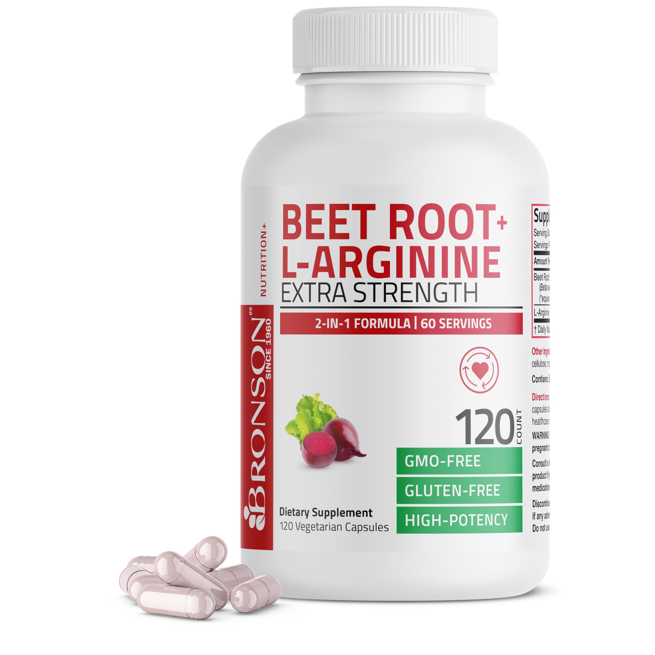 Bronson Beet Root + L-Arginine bottle – 120 vegetarian capsules
