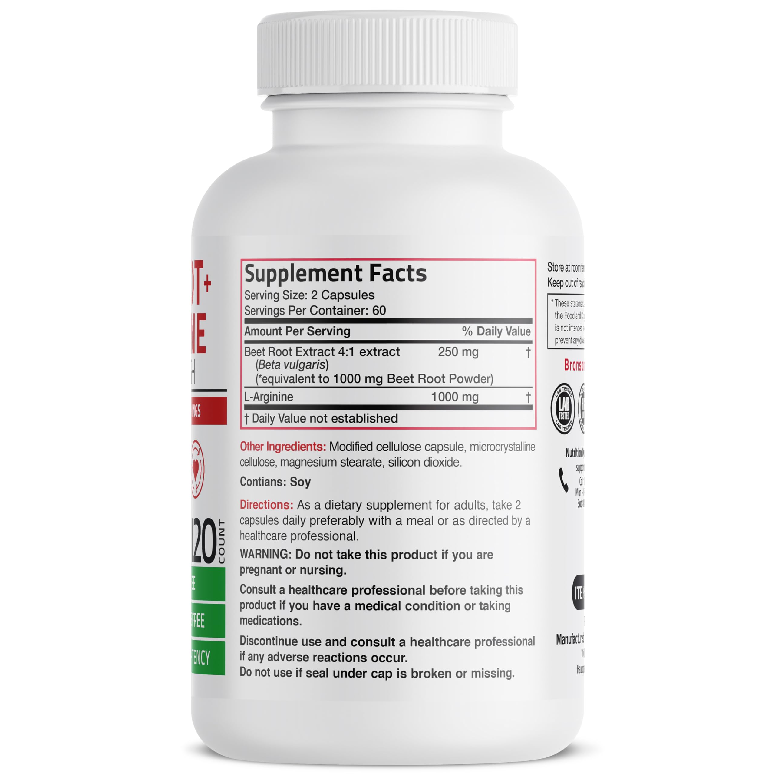 Close-up of Beet Root + L-Arginine capsules