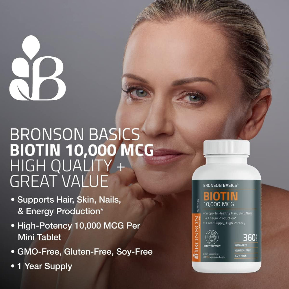 Bronson Biotin 10,000 mcg label with supplement facts
