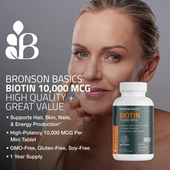 Bronson Biotin 10,000 mcg label with supplement facts