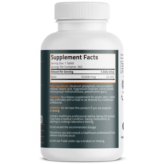 Biotin bottle label close-up