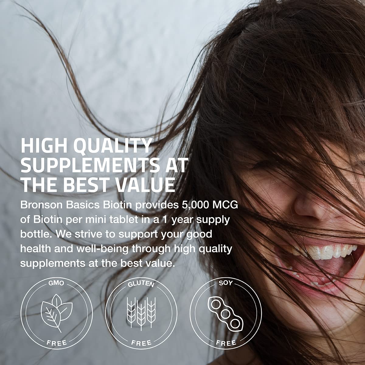 Non-GMO, gluten-free and soy-free labeling for Bronson Biotin