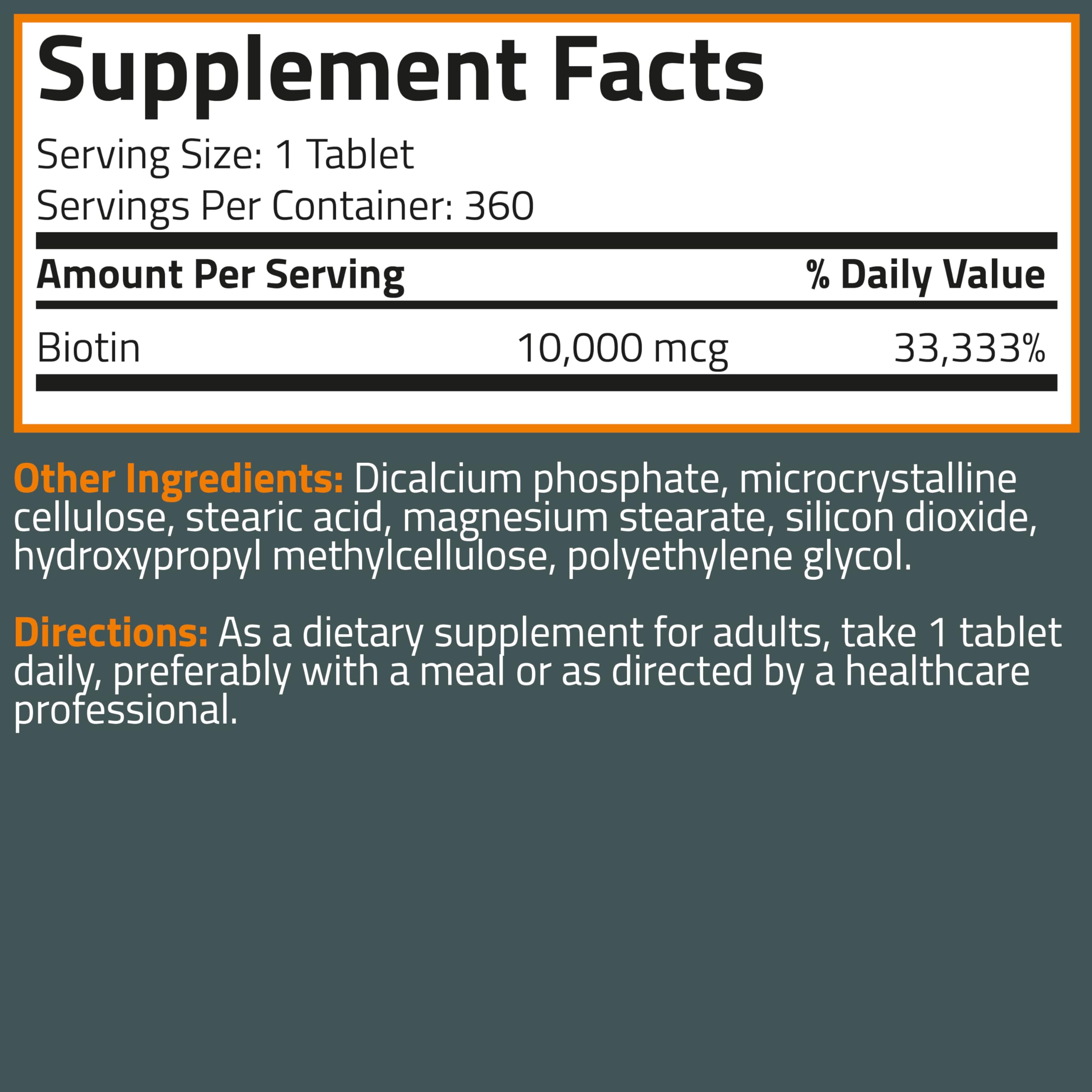 Nutrition facts panel on Bronson Biotin bottle