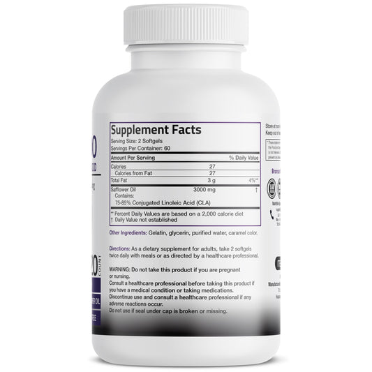 Serving size showing 2250 mg CLA per serving (2 softgels)