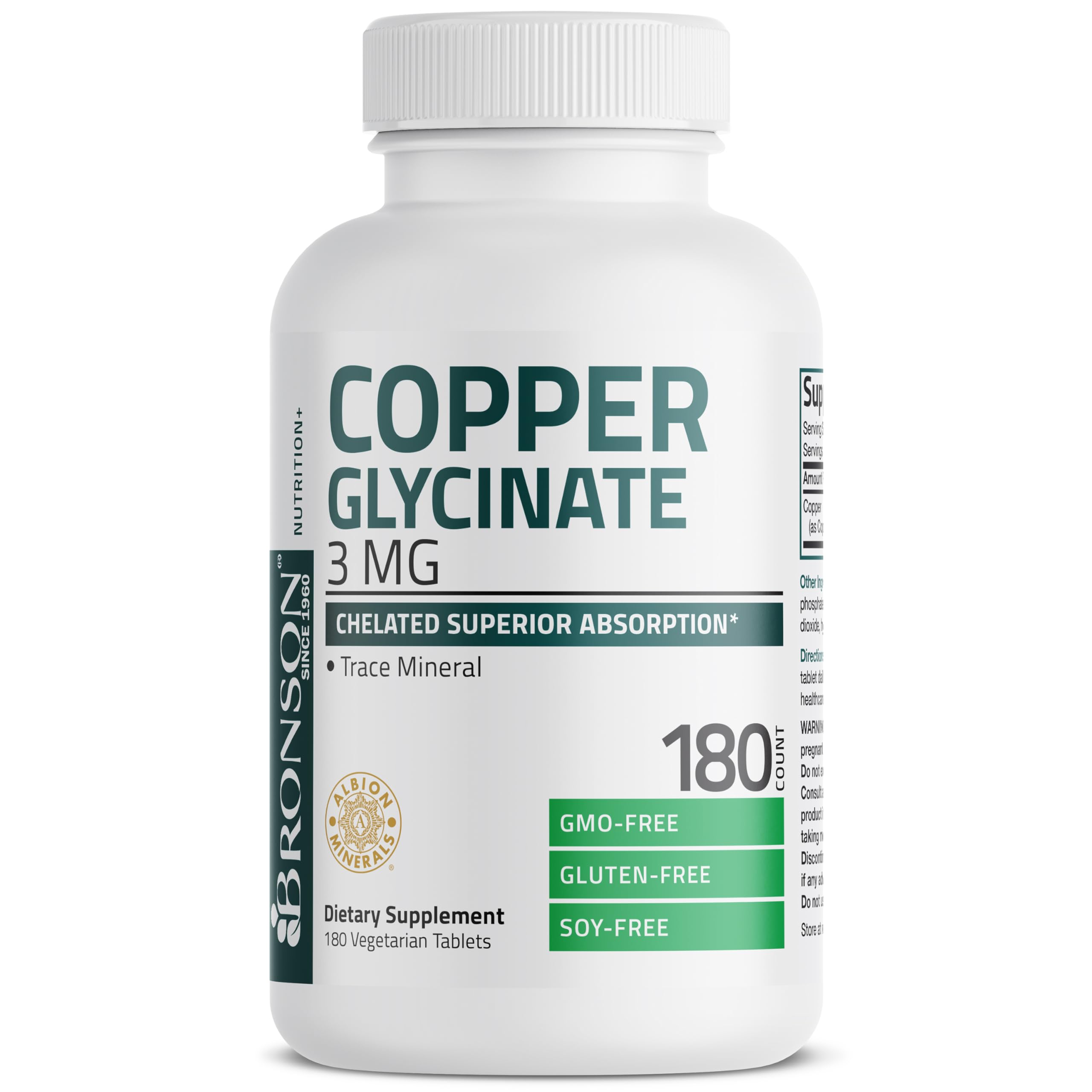 Bronson Copper Glycinate 3 mg bottle on white background