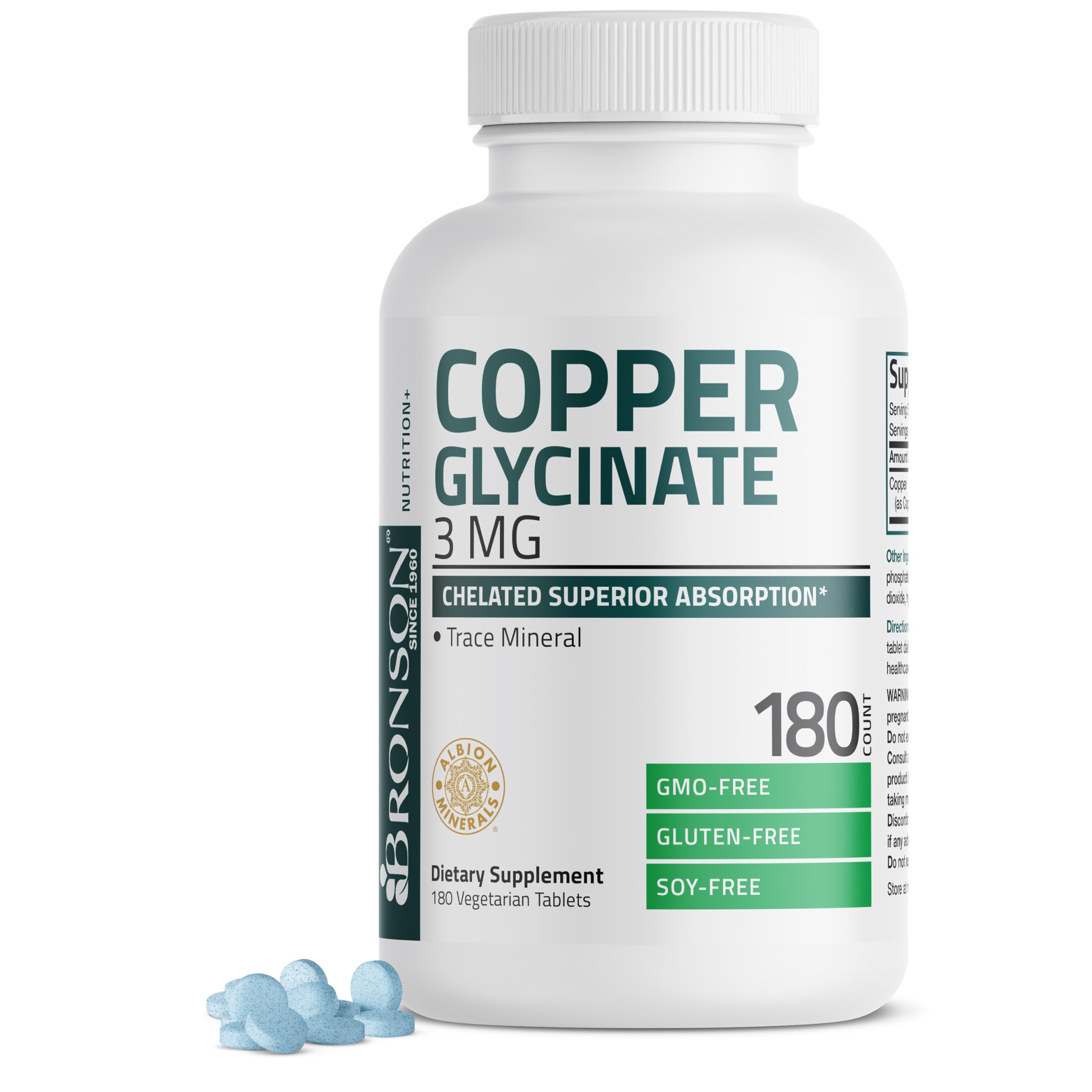 Bronson Copper Glycinate 3 mg bottle and label