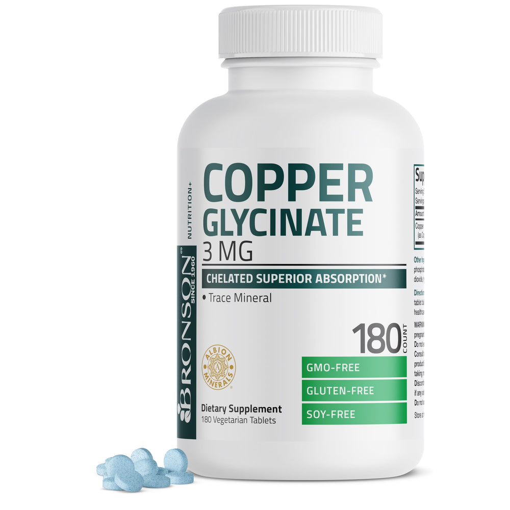 Bronson Copper Glycinate 3 mg bottle and label
