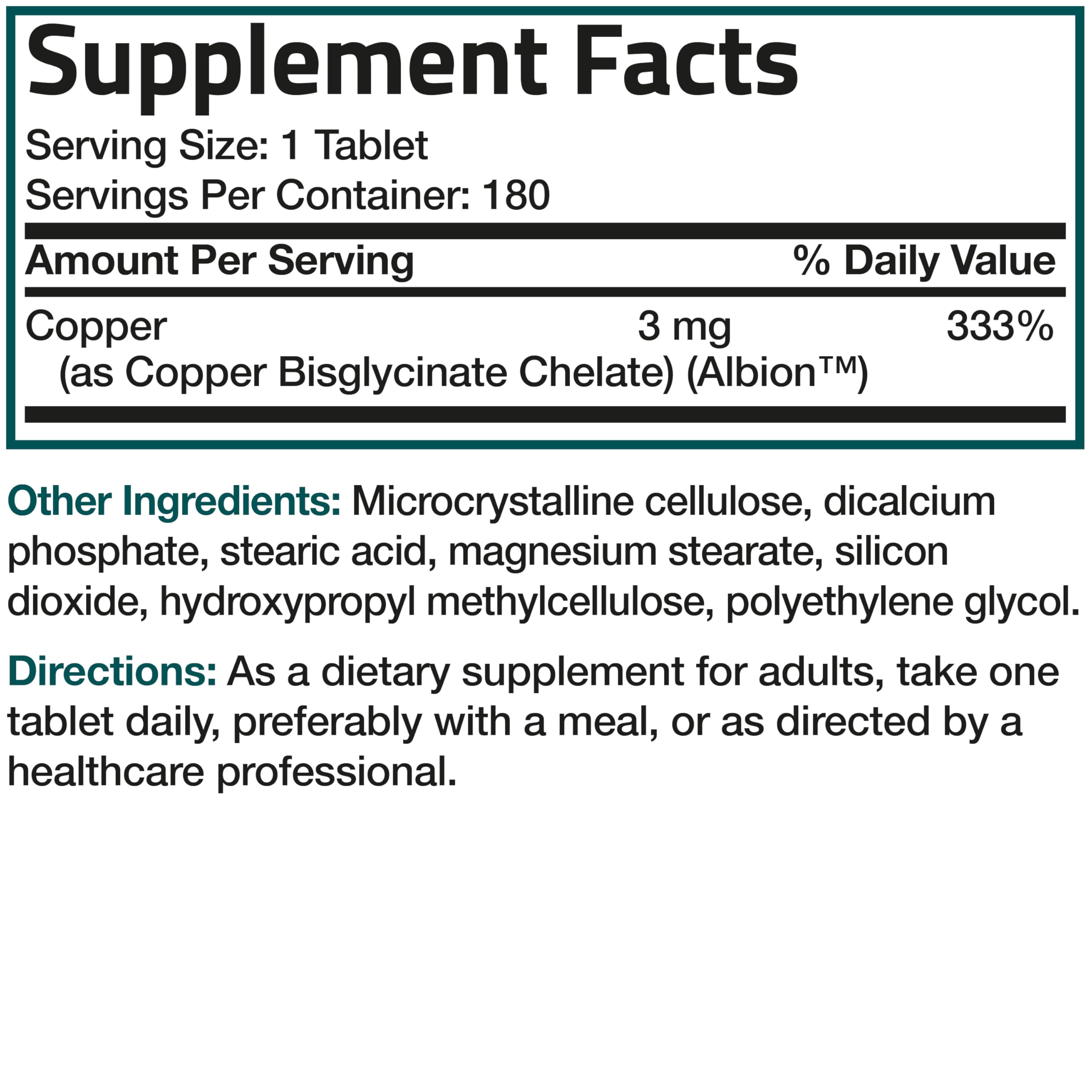 Display of 180 vegetarian tablets in bottle