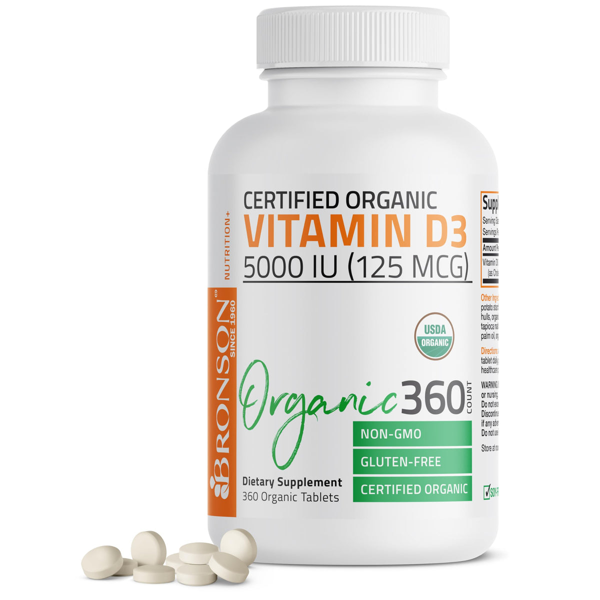 Front view of Bronson Vitamin D3 5,000 IU bottle