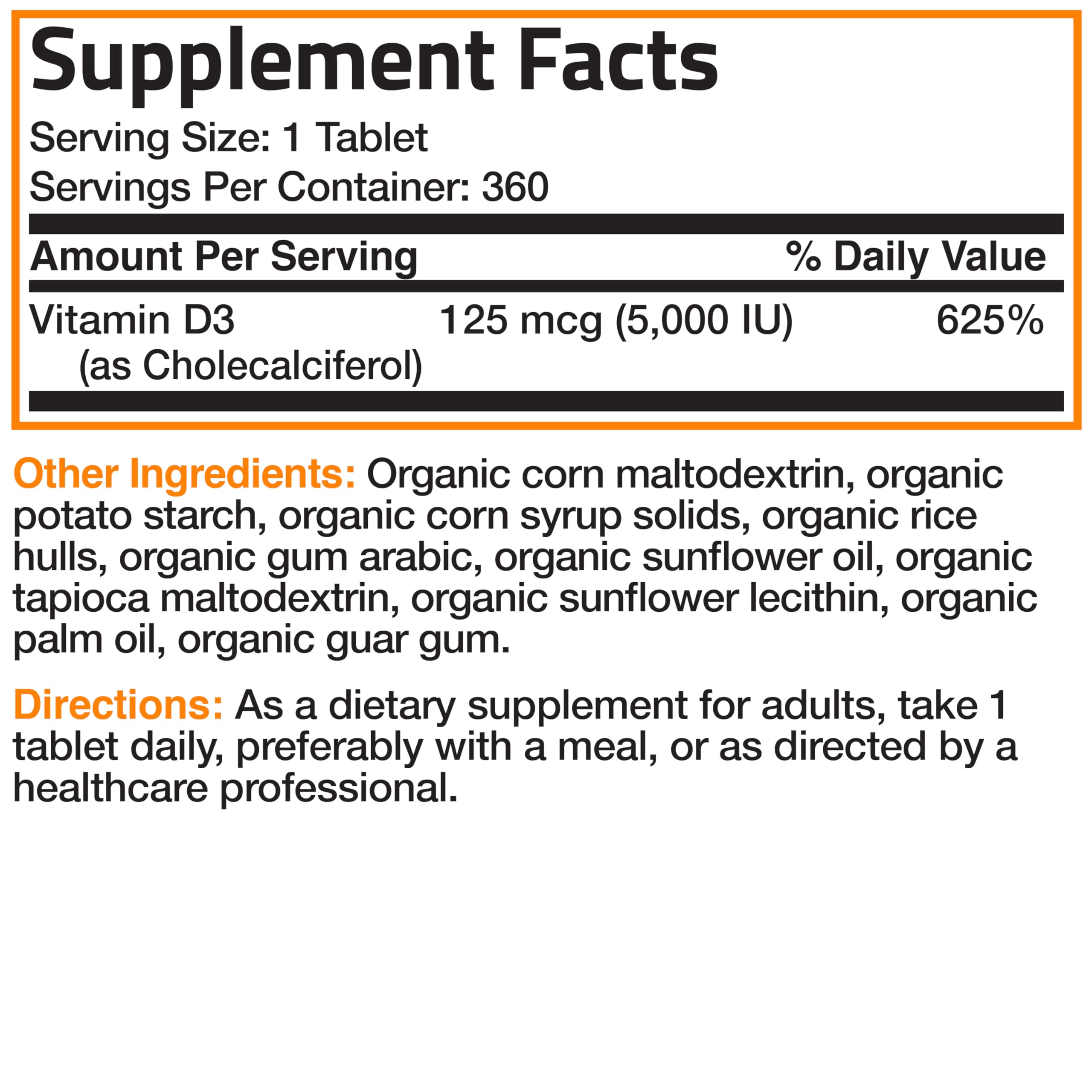 Bronson Vitamin D3 5,000 IU packaging on table
