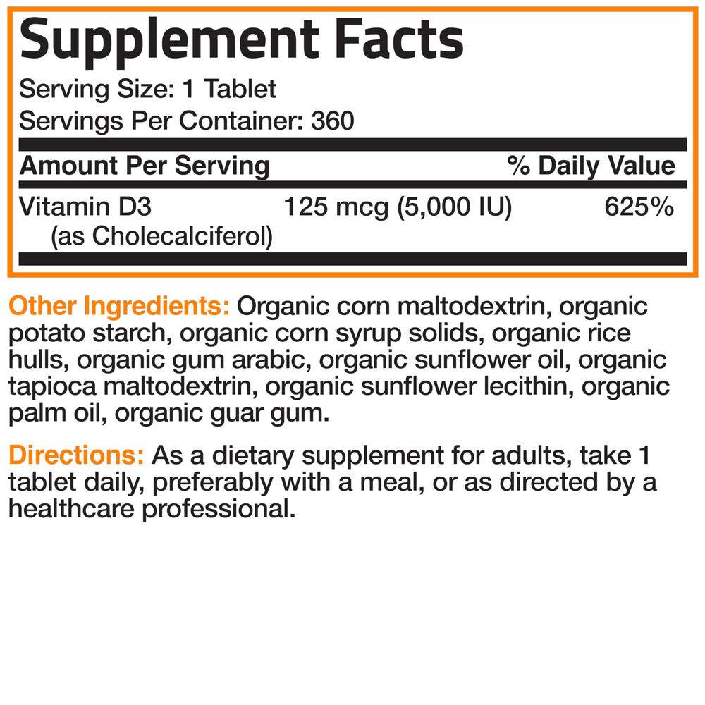 Bronson Vitamin D3 5,000 IU packaging on table
