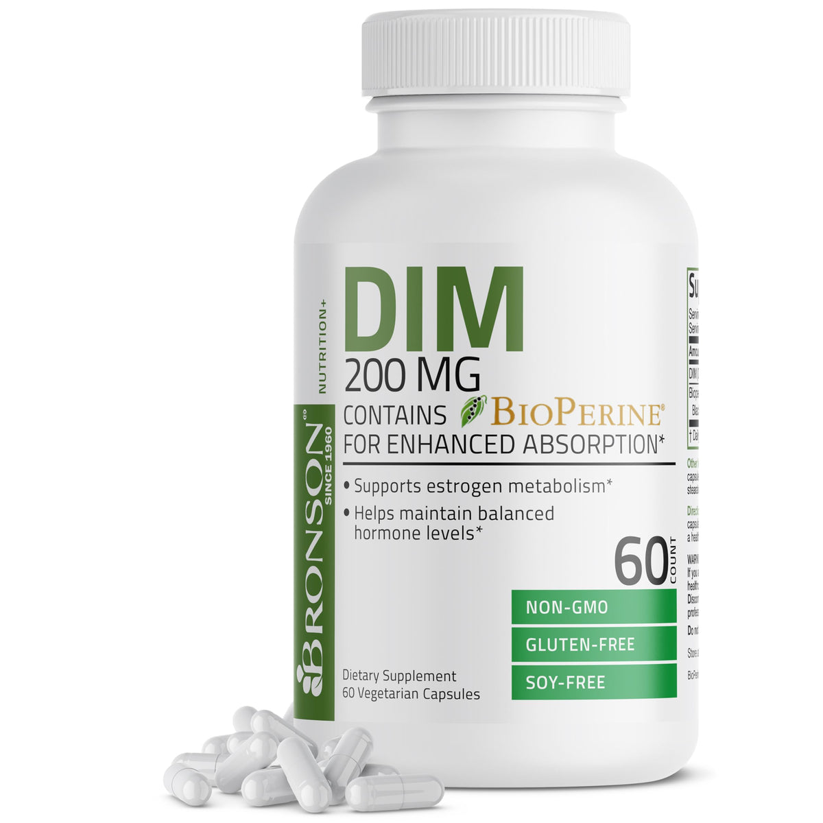 Bronson DIM 200 mg supplement bottle with BioPerine