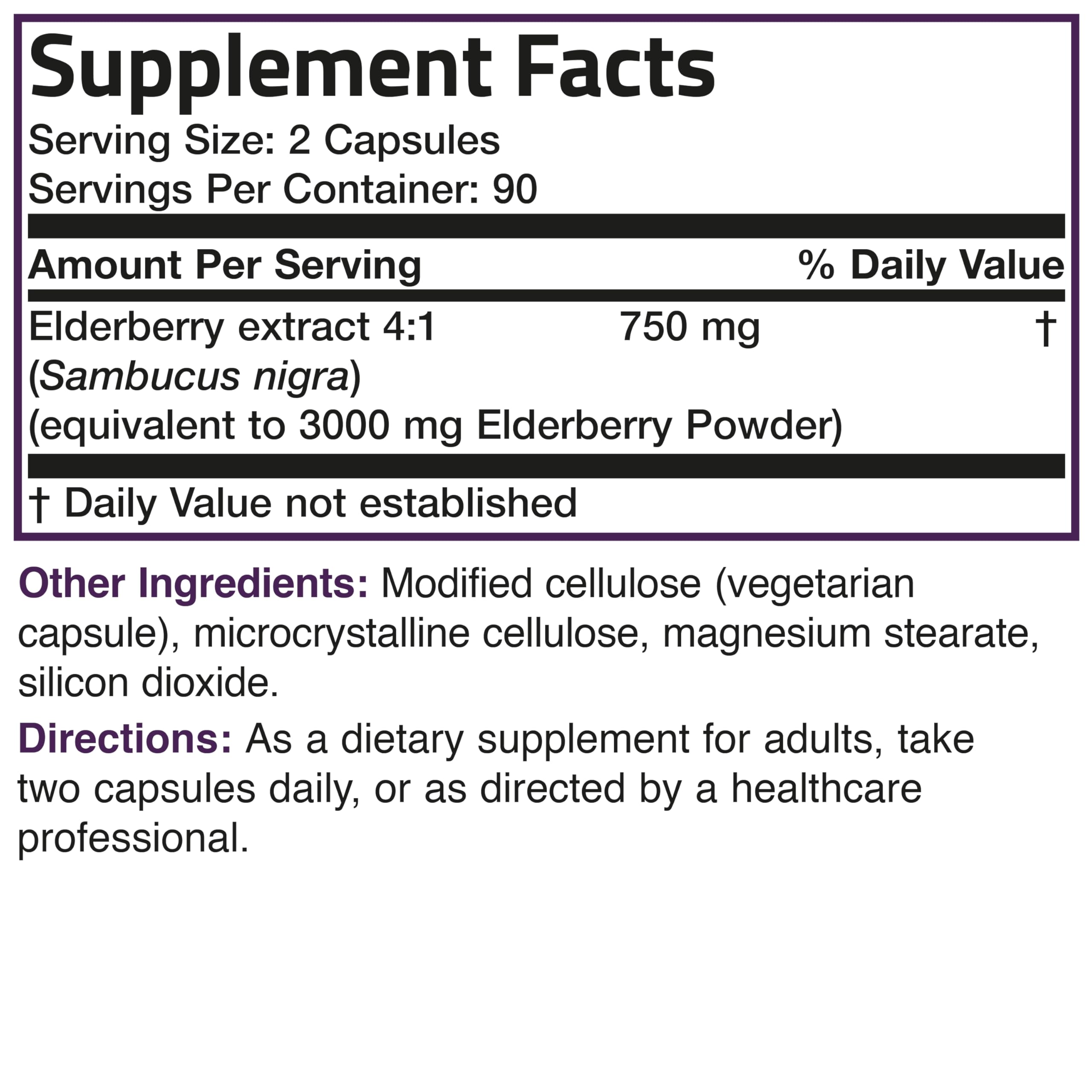 180 vegetarian capsules in the Bronson Elderberry Extra Strength bottle