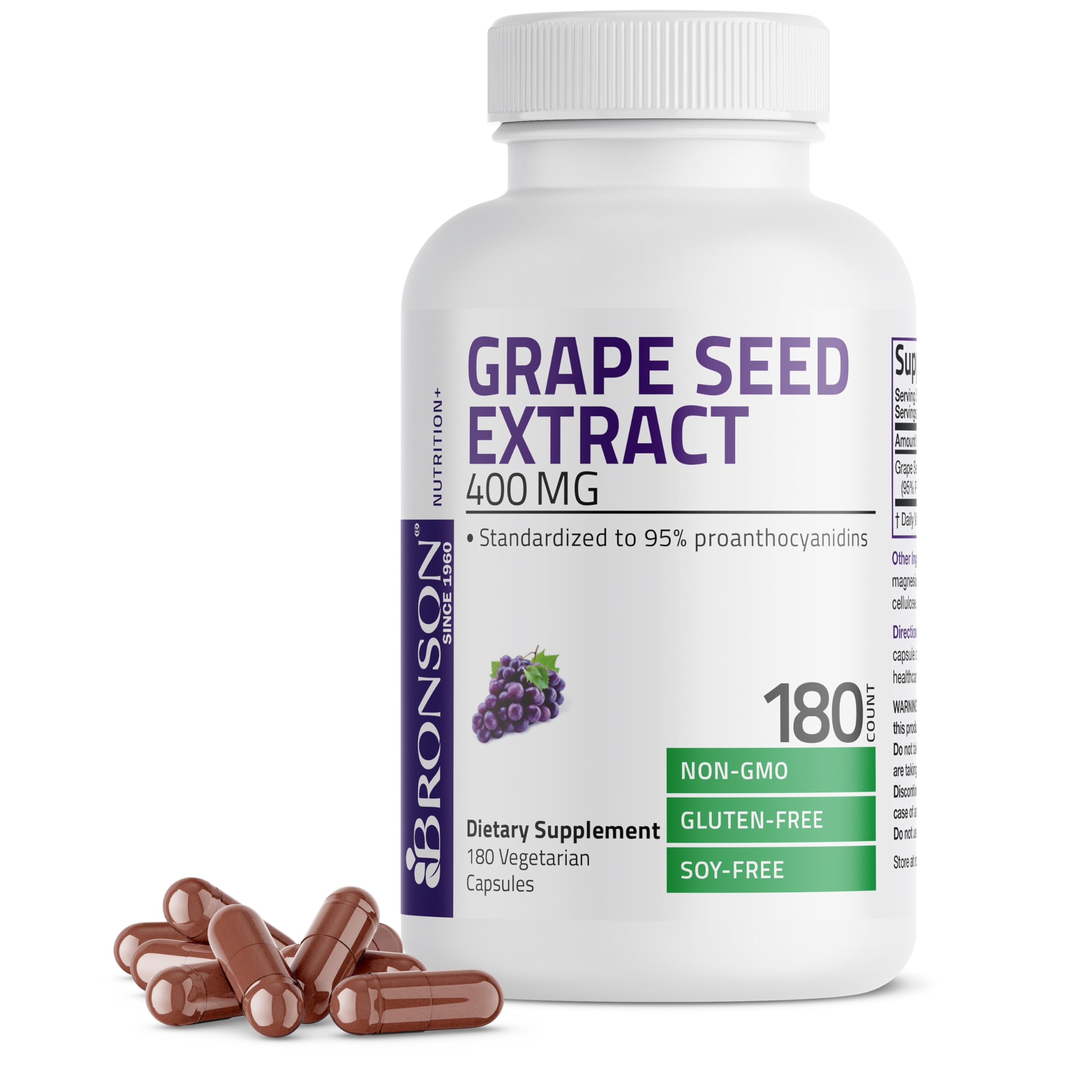 Bottle of Bronson Grape Seed Extract 400 mg with label