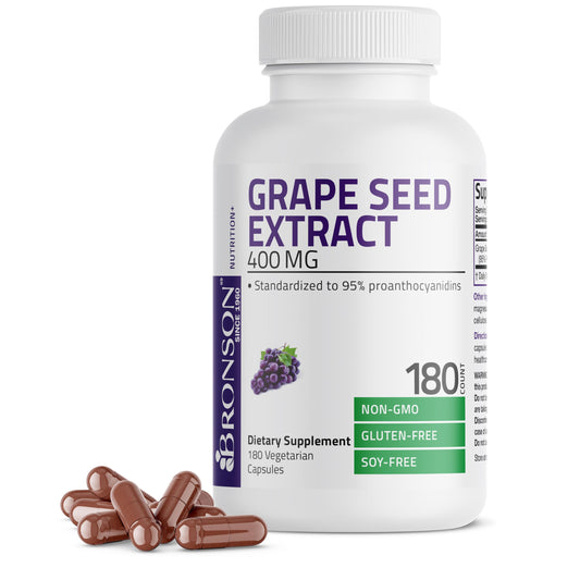 Bottle of Bronson Grape Seed Extract 400 mg with label