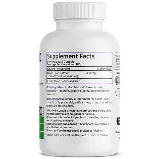 Close-up of Bronson Grape Seed Extract vegetarian capsules