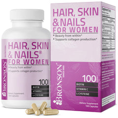 Bronson Hair Skin Nails Biotin Extra Strength bottle on white background