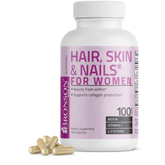 Woman taking Bronson Hair Skin Nails supplement