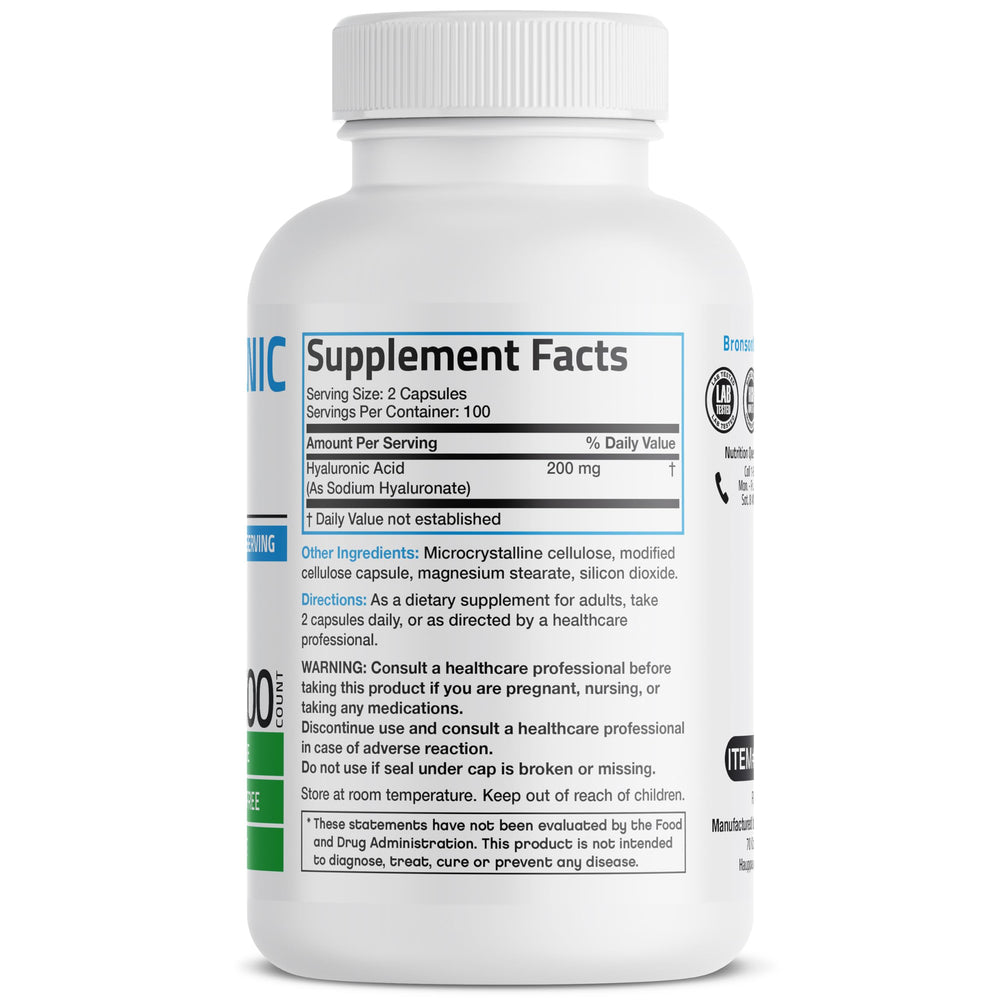 Bronson Hyaluronic Acid 200 mg bottle with capsules