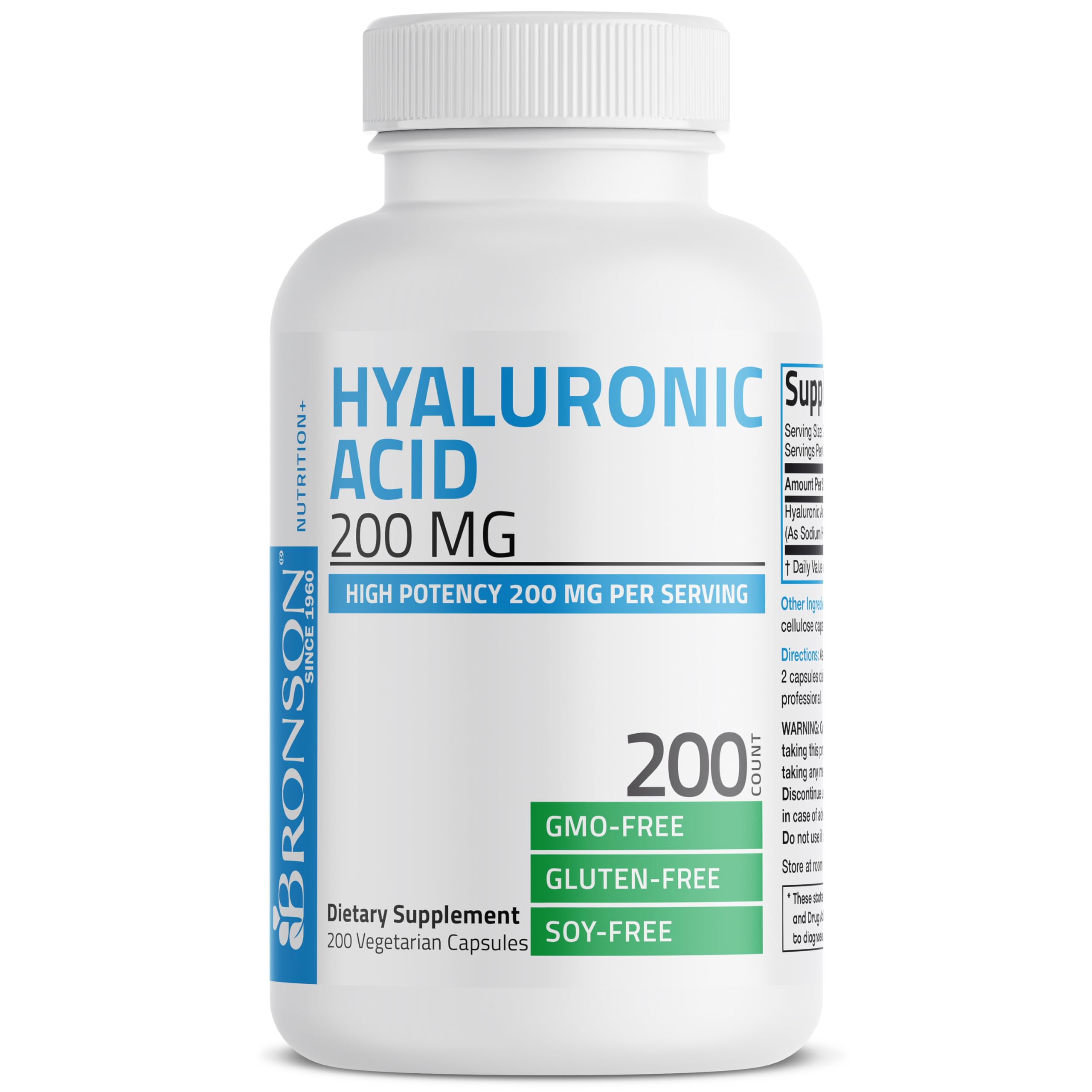 Back view of Bronson Hyaluronic Acid label with ingredients