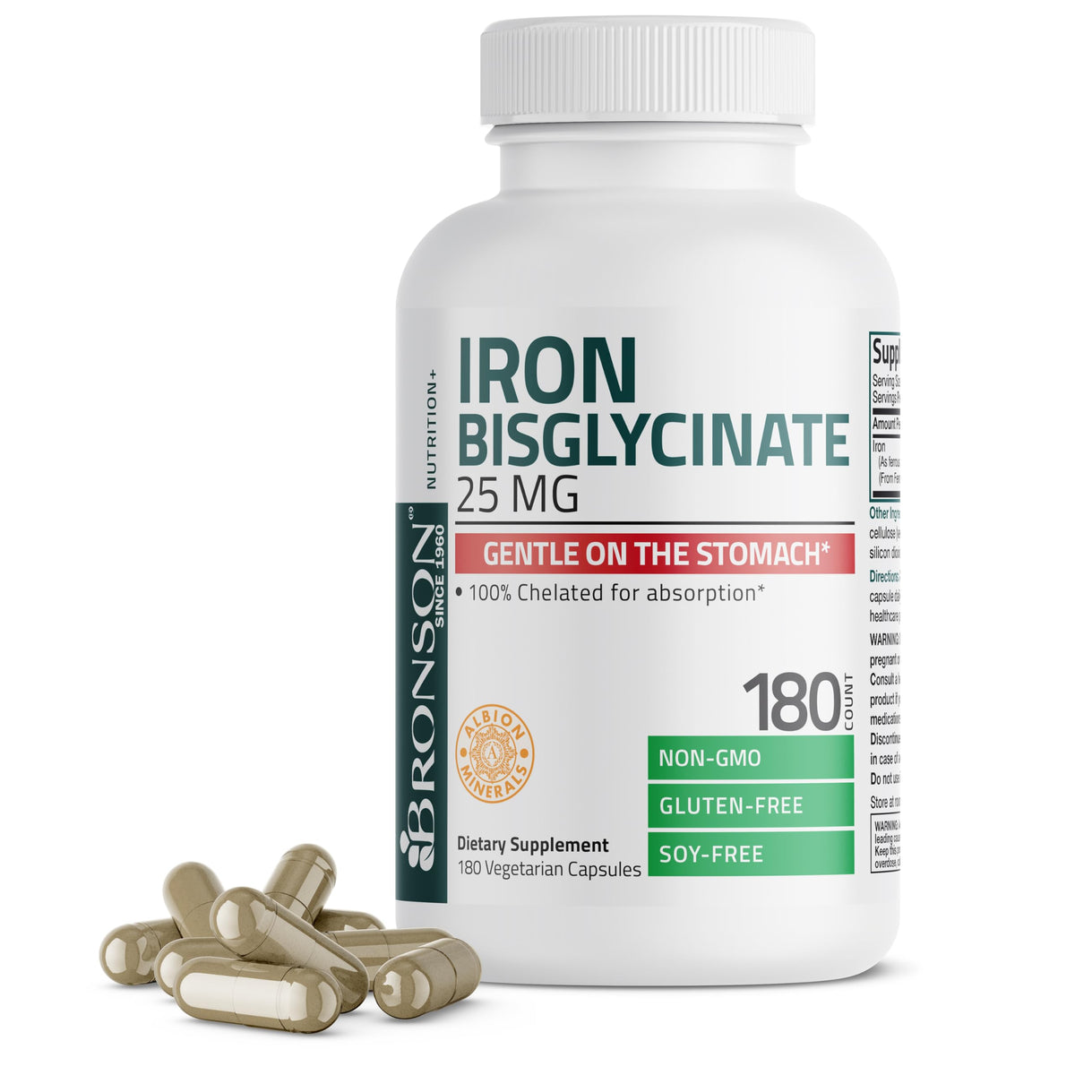 Bronson Iron Bisglycinate 25 mg bottle front label
