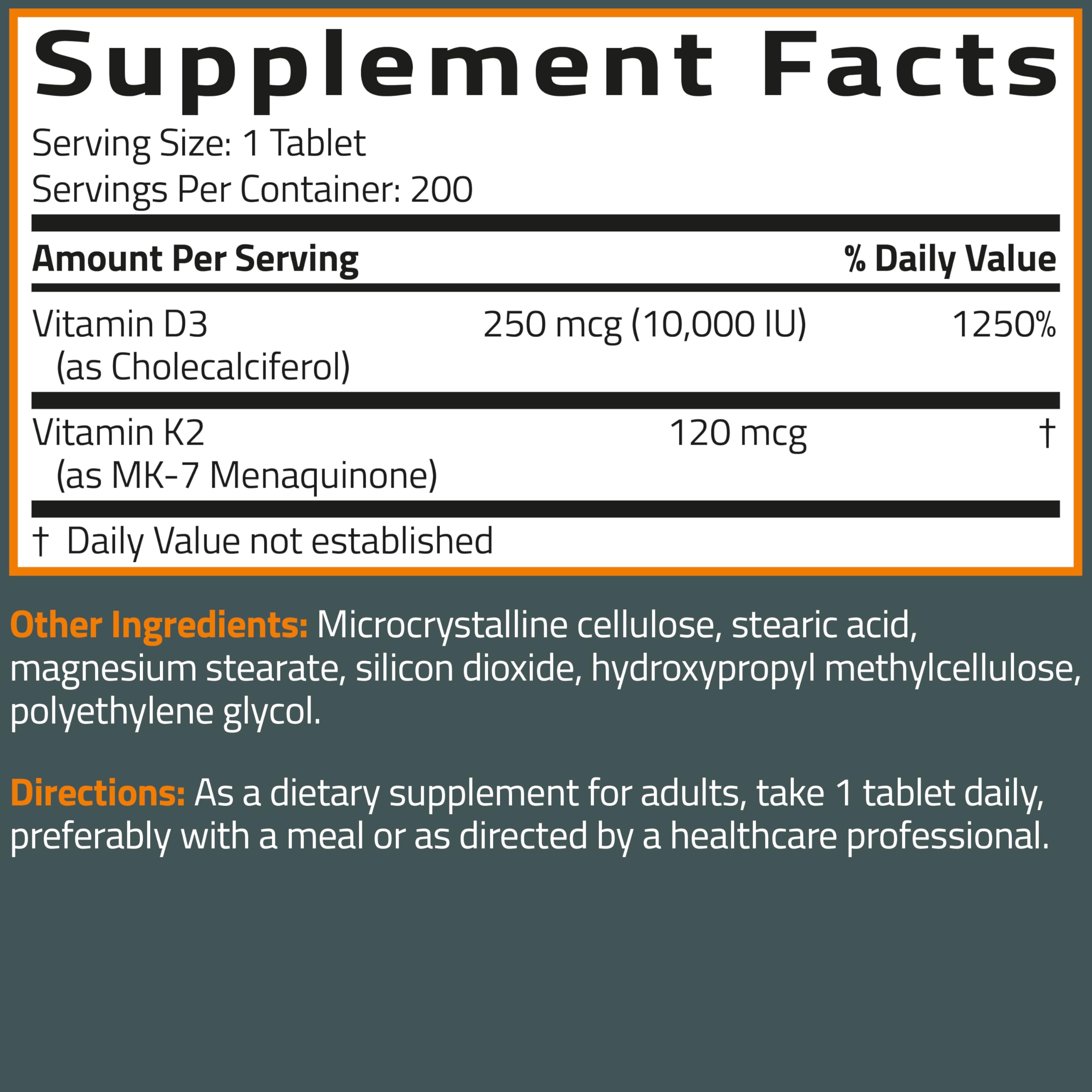 200-tablet bottle of Bronson K2 + D3 Extra Strength