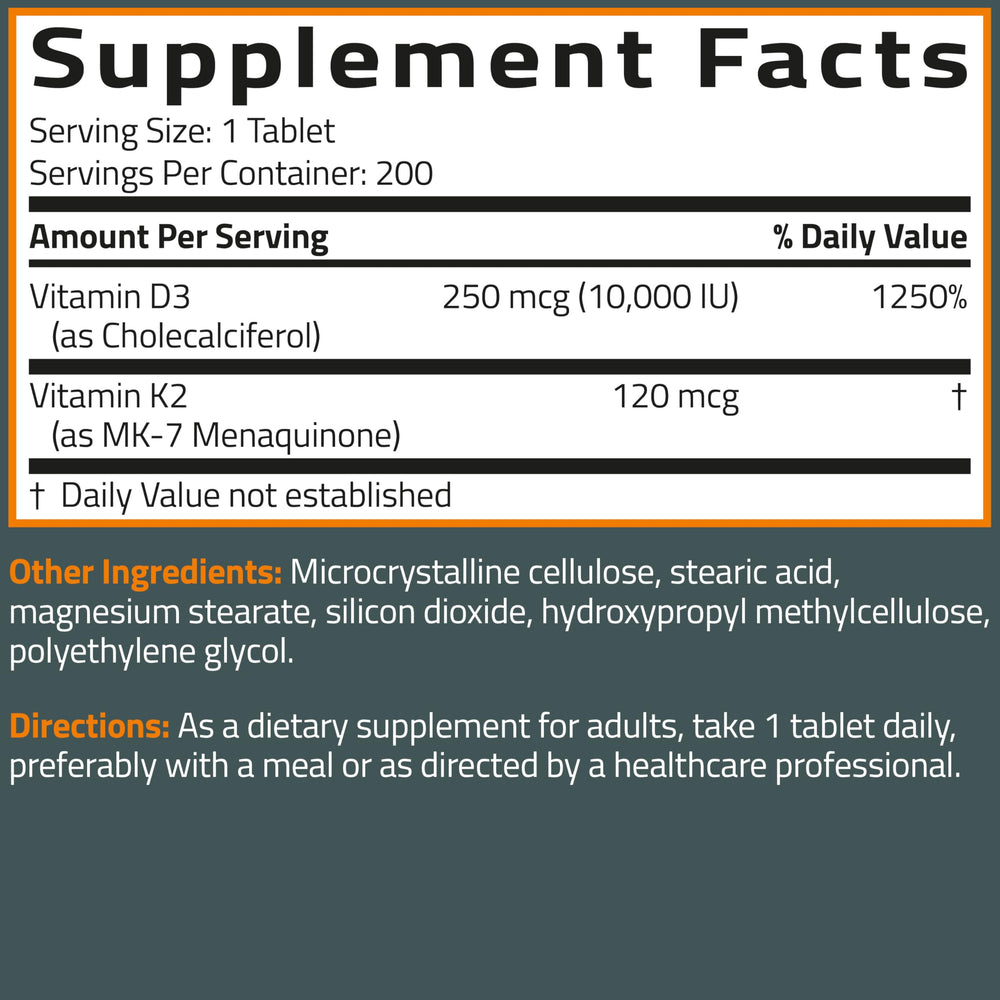 200-tablet bottle of Bronson K2 + D3 Extra Strength