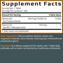 200-tablet bottle of Bronson K2 + D3 Extra Strength