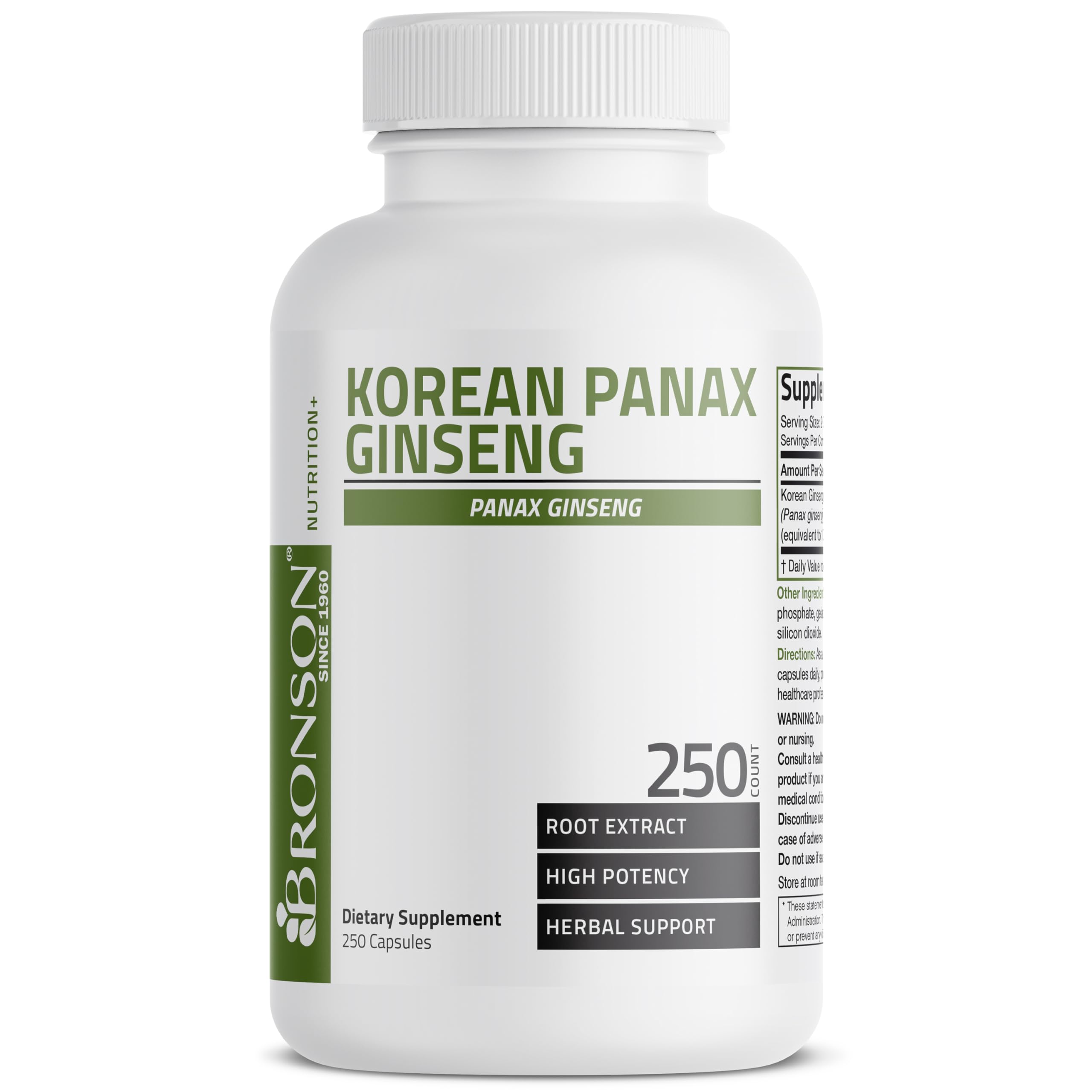 Panax Ginseng capsules spilled from Bronson bottle