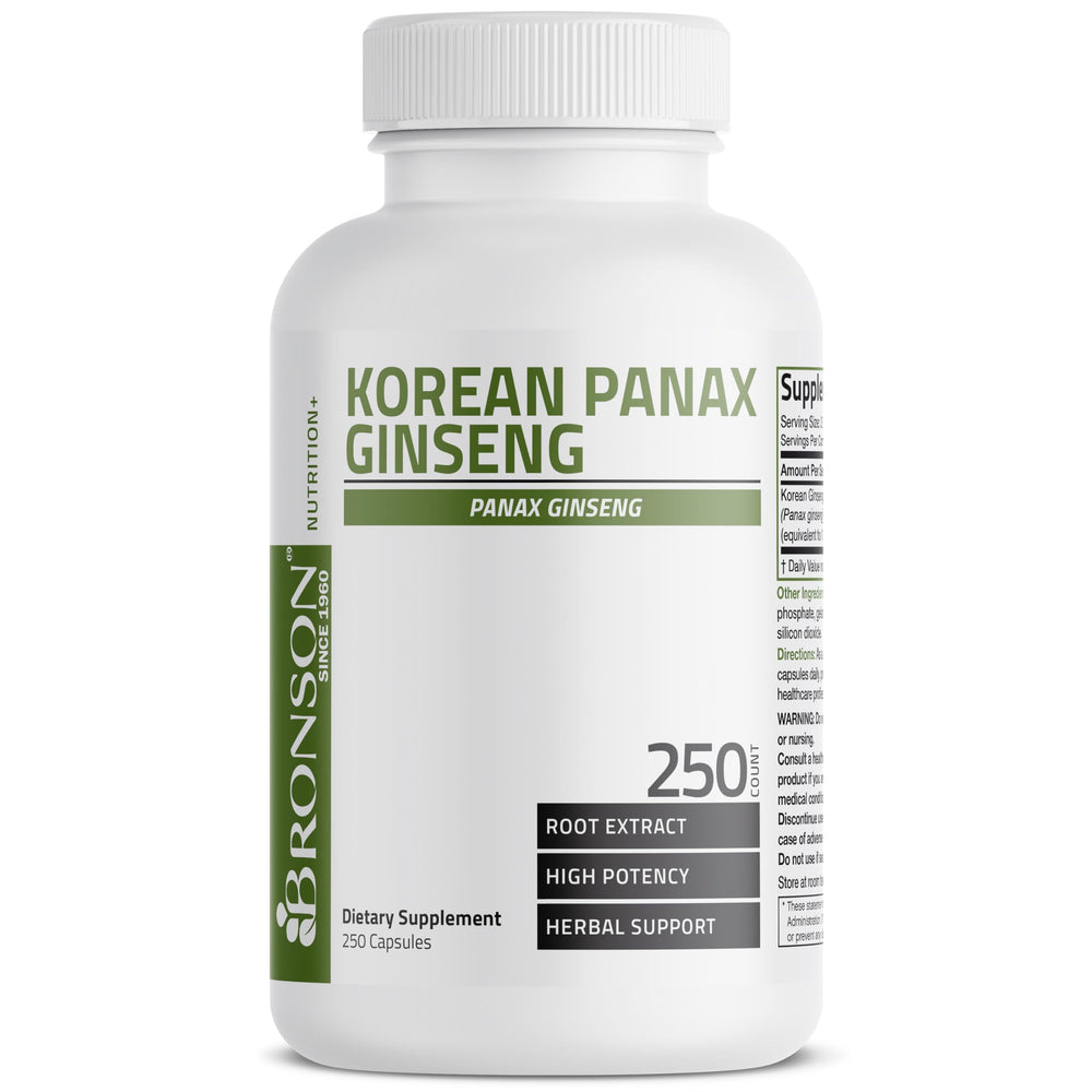 Panax Ginseng capsules spilled from Bronson bottle