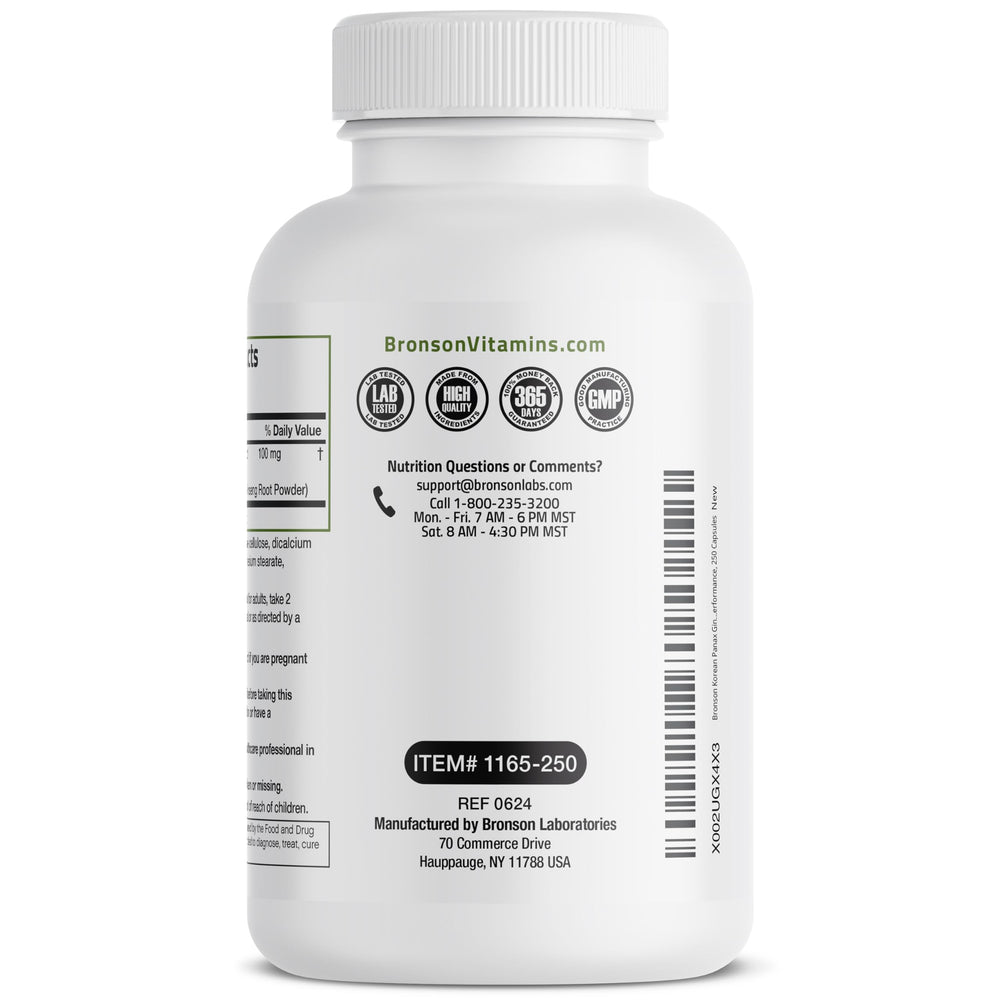 Supplement facts label for Bronson Korean Panax Ginseng